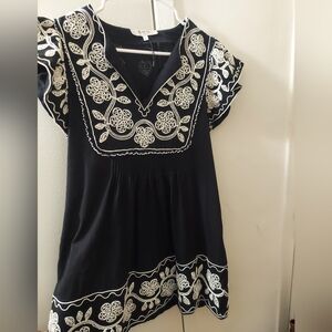 Black Dress with White Embroidery